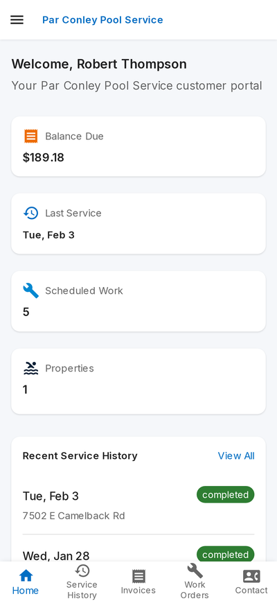 Customer portal dashboard on mobile