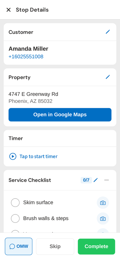 Stop details on the truck