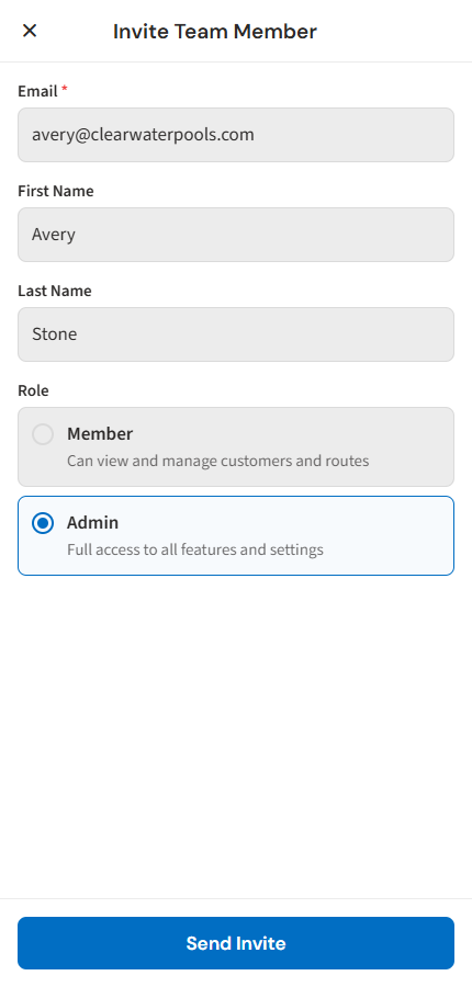 PoolDial mobile form for inviting a teammate