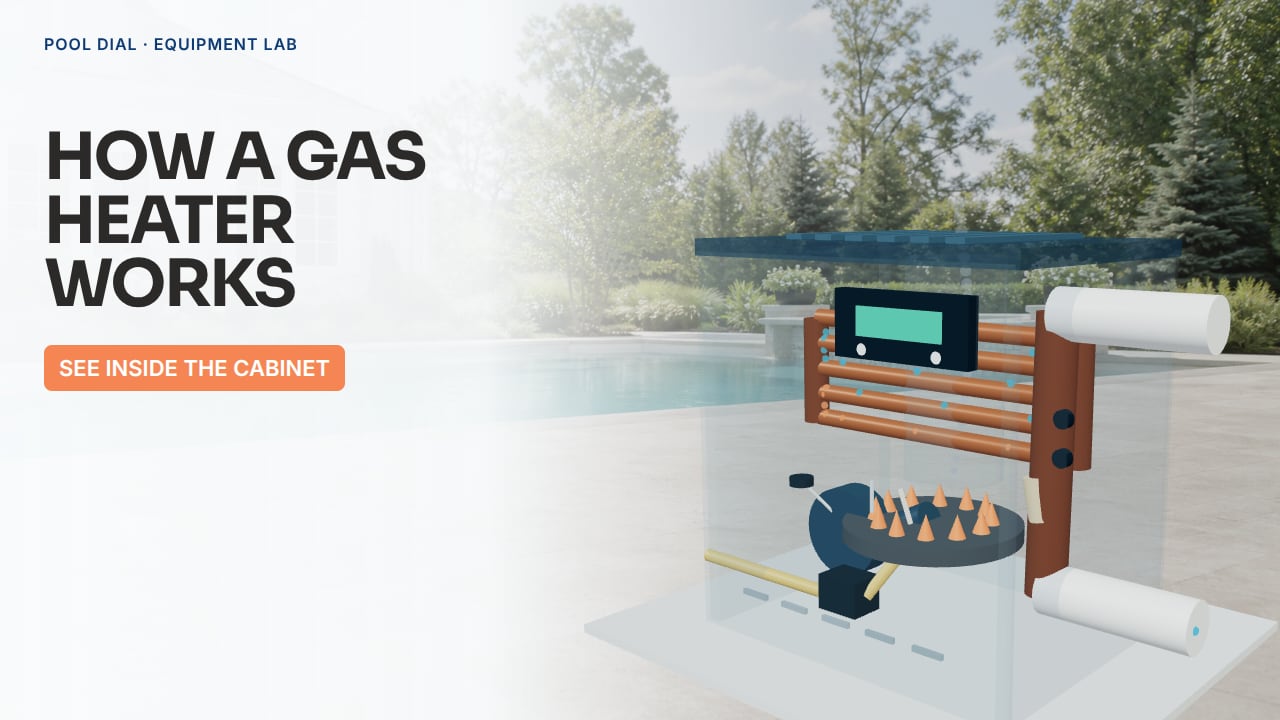 3D cutaway of a gas pool heater