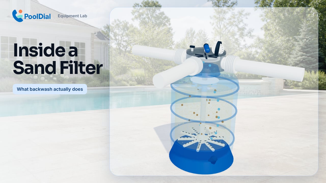 3D cutaway of a sand pool filter
