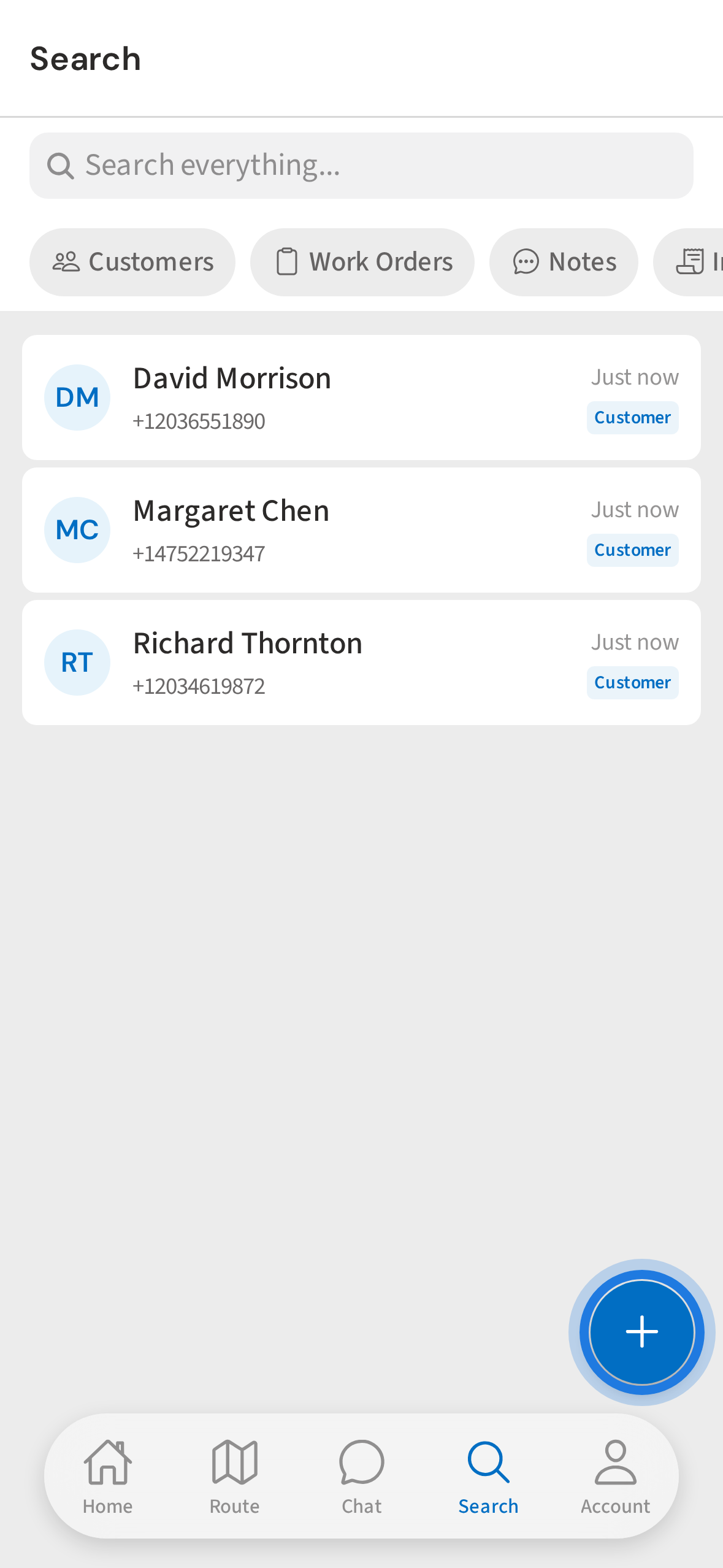 Tap + to open the quick-add menu