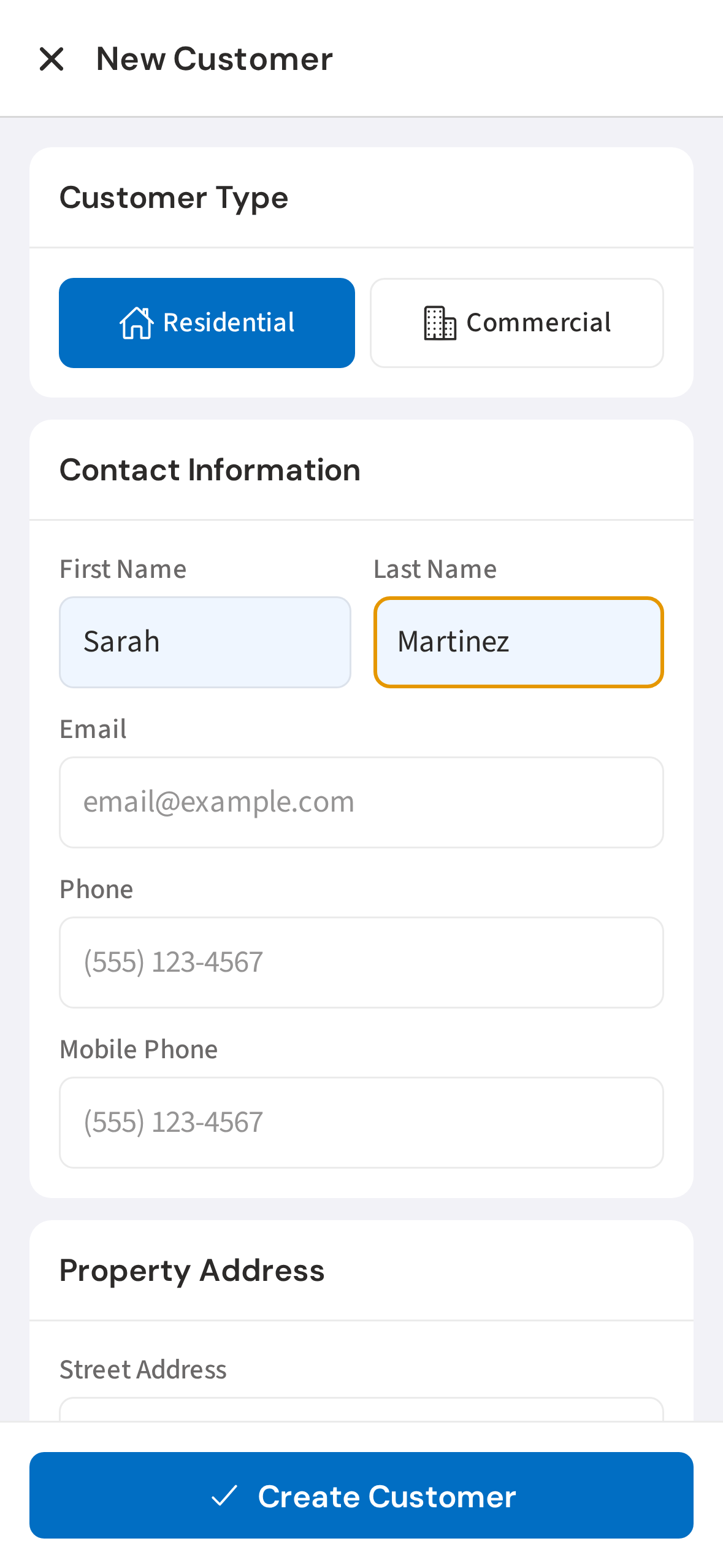 Enter the customer's name