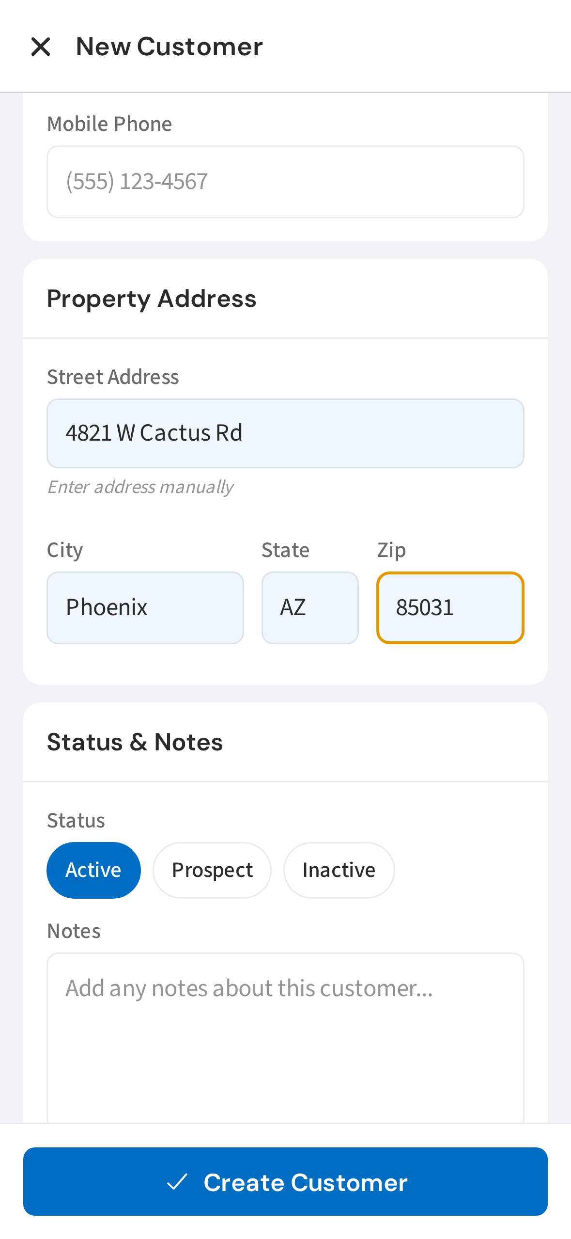 Enter the service address
