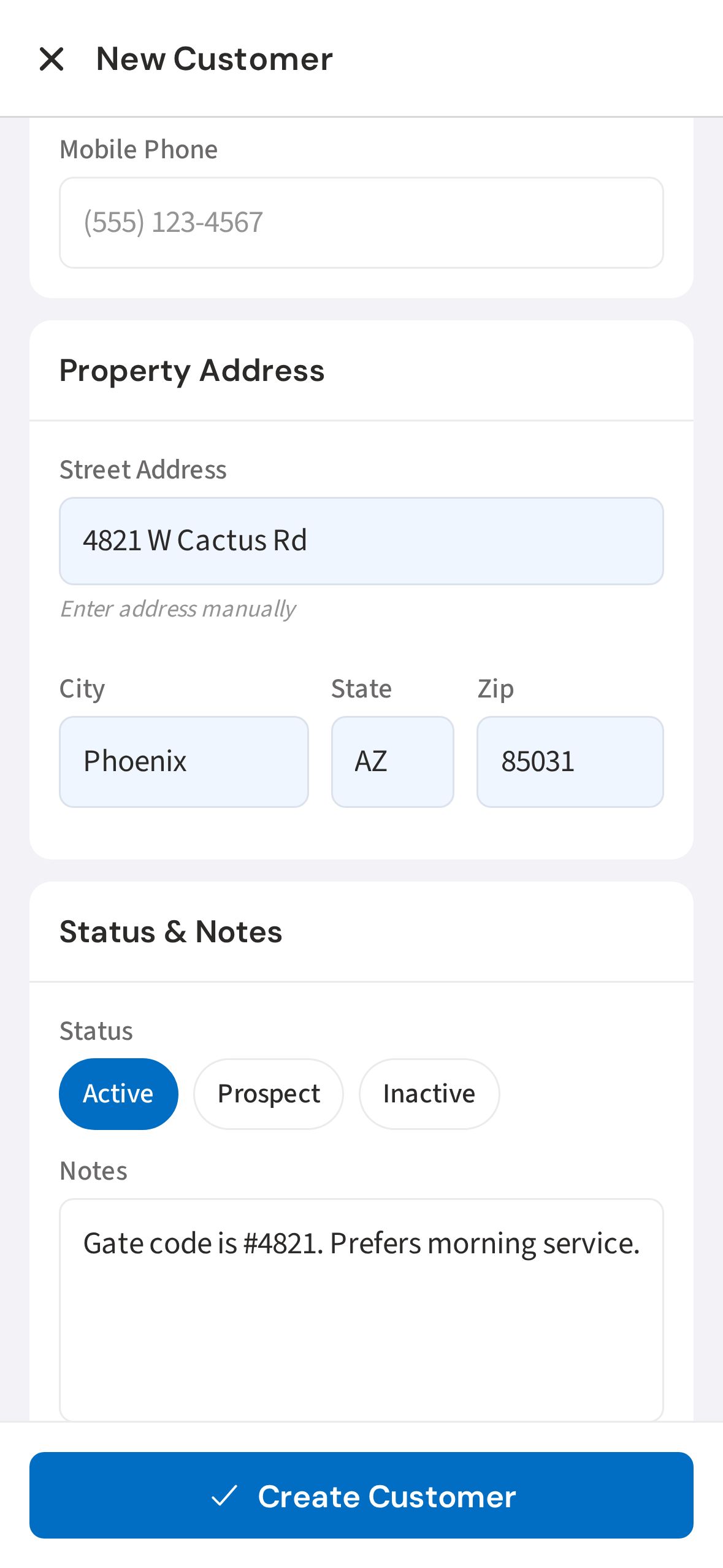 Sarah Martinez's customer profile
