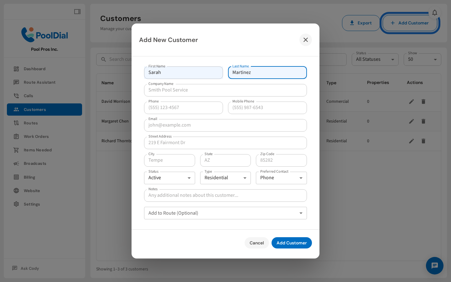 Enter the customer's first and last name