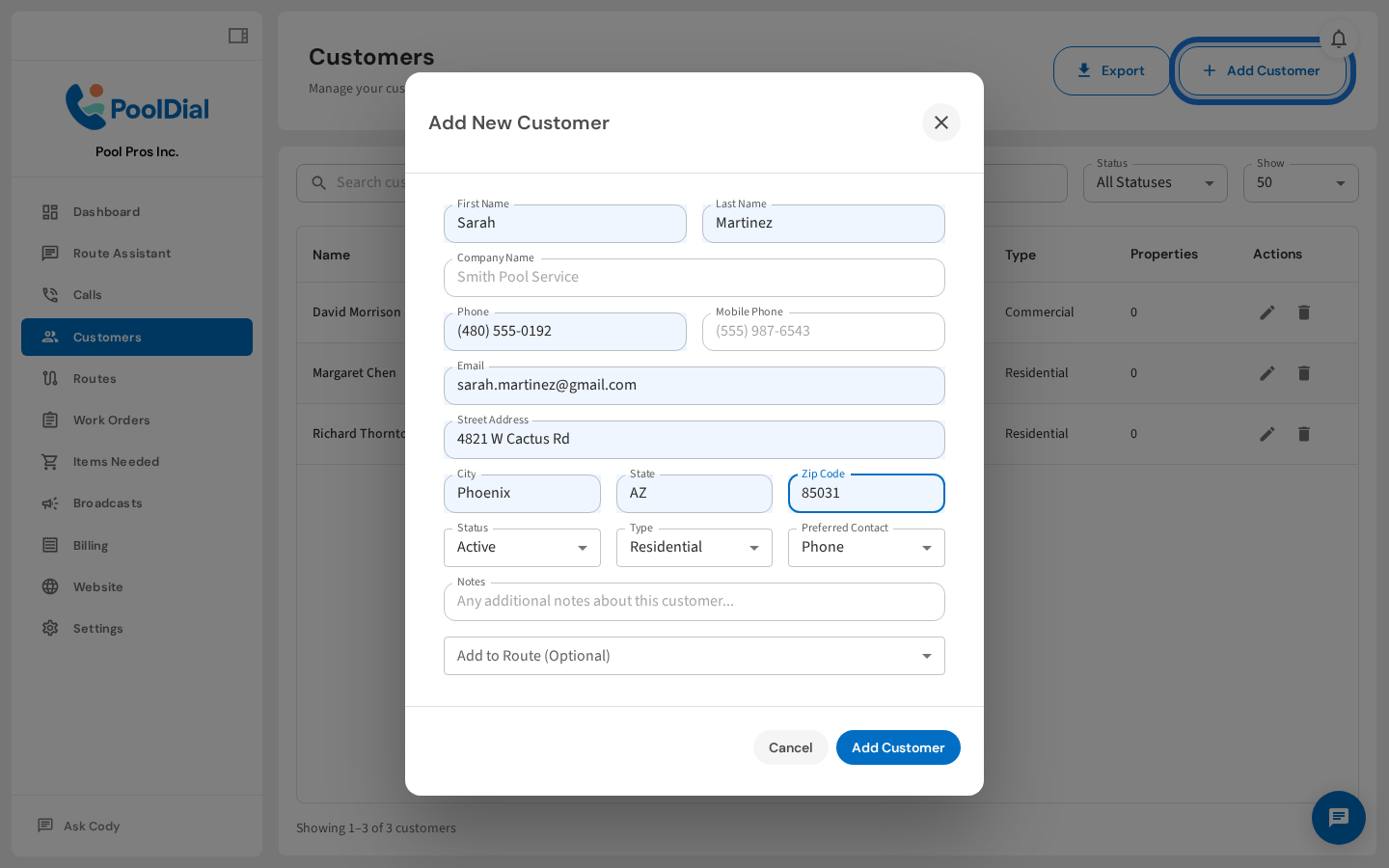 Enter the customer's service address