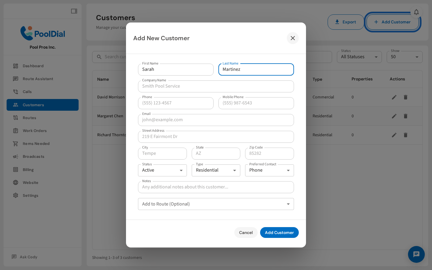 Click 'Add Customer' to save