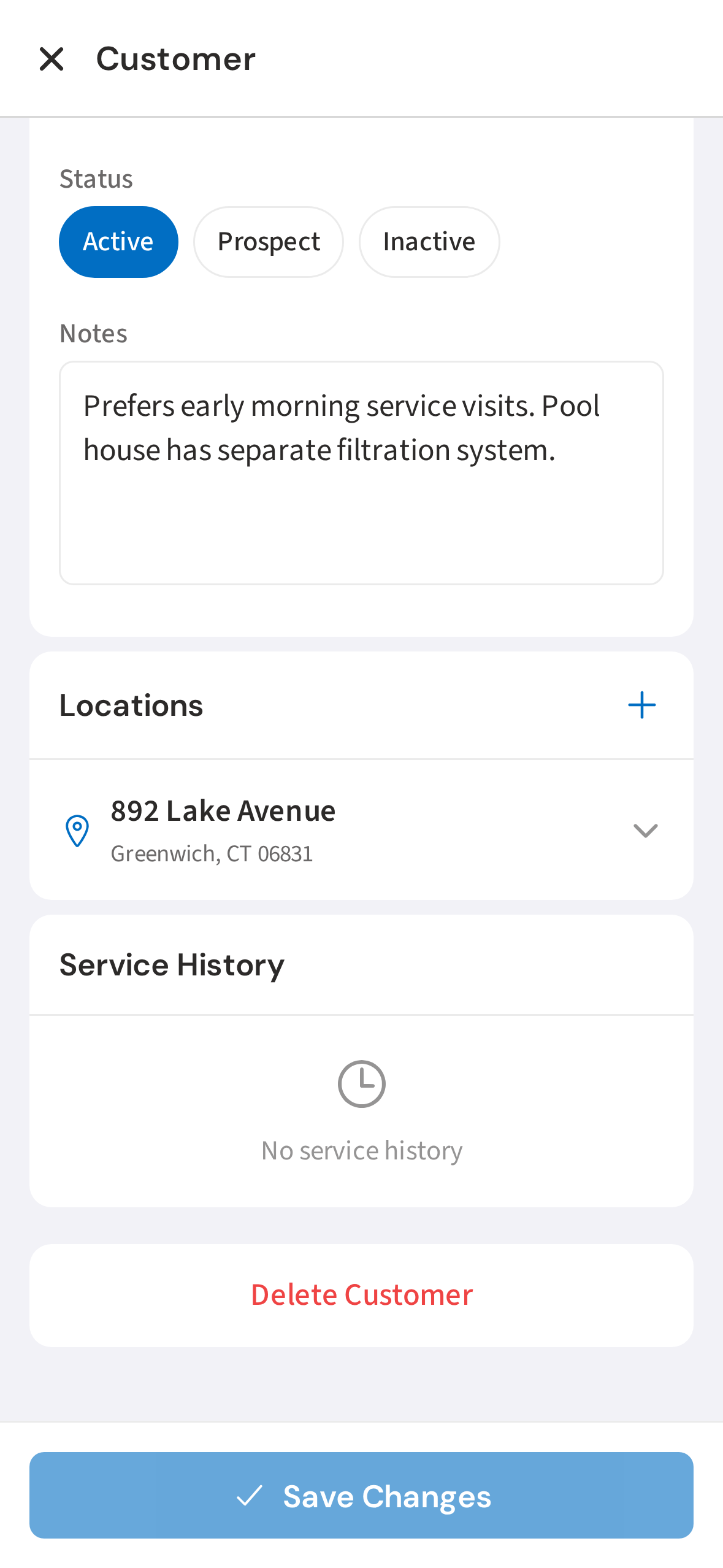 Customer profile — Locations section
