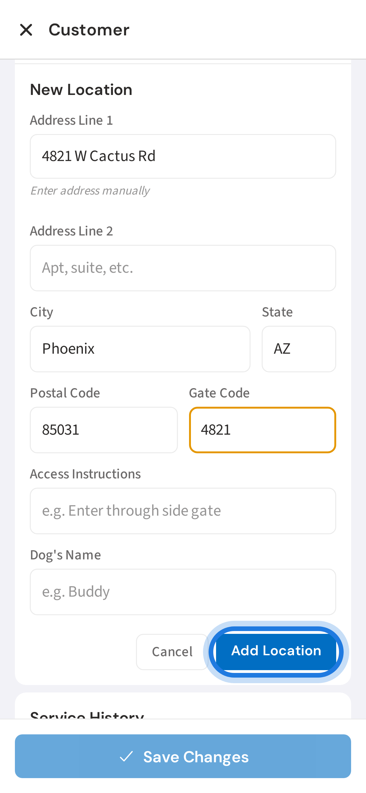 Tap Add Location to save