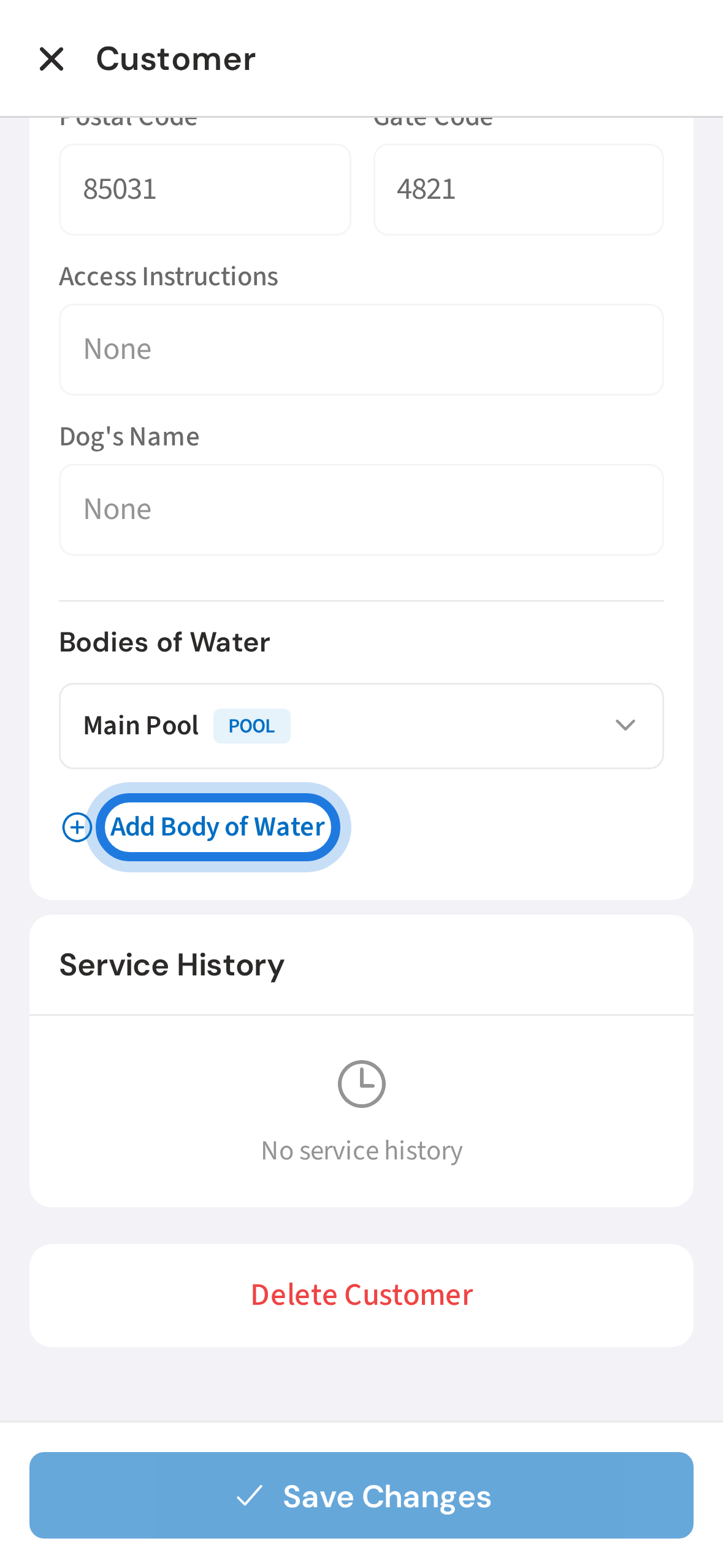 Tap Add Body of Water
