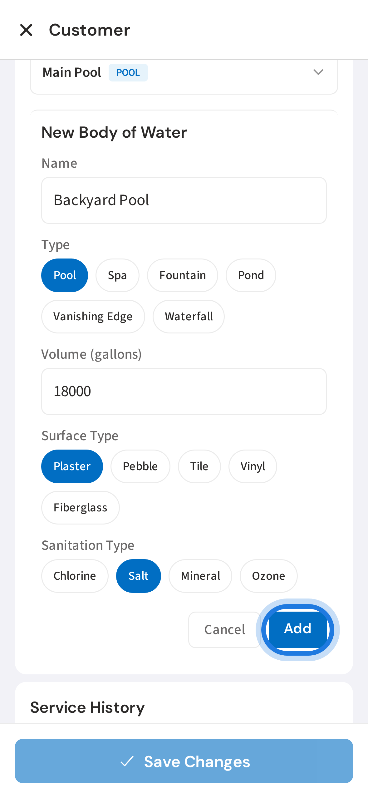 Tap Add to save the pool