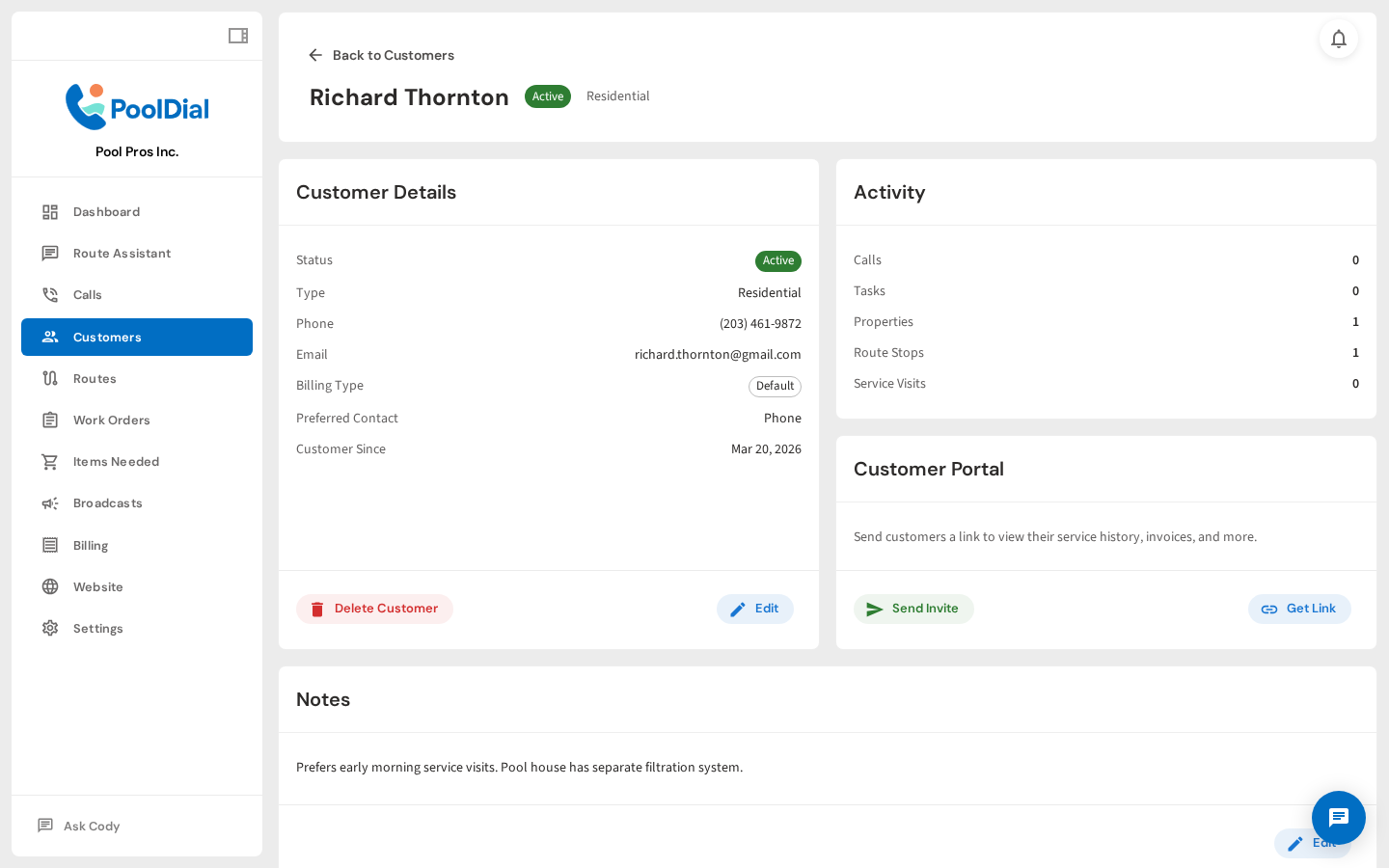 Customer profile — Properties section