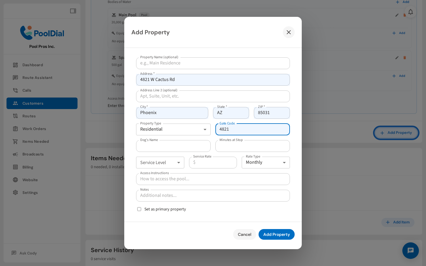 Fill in the service address