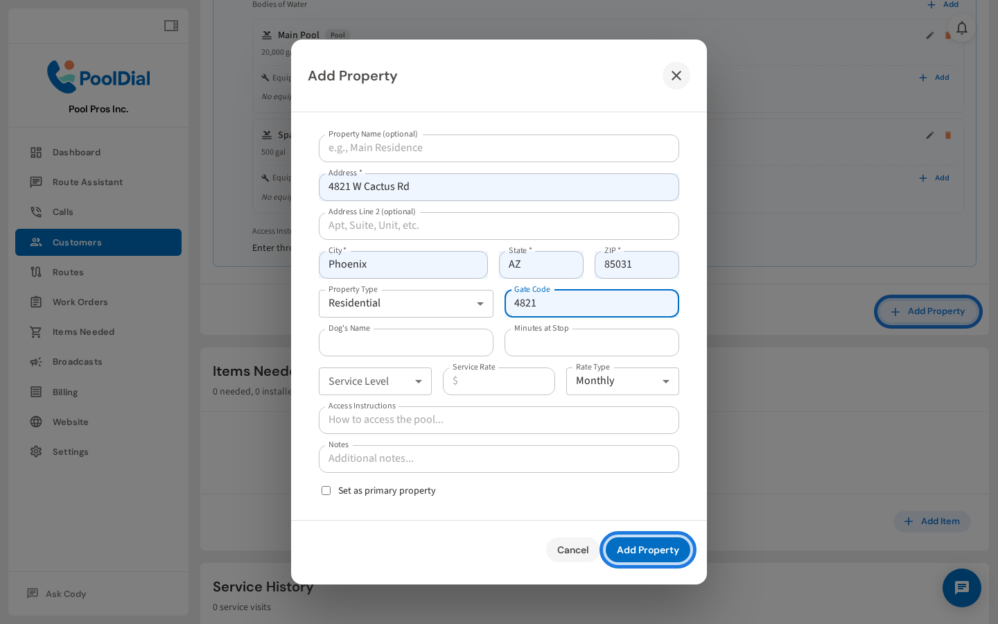 Click Add Property to save