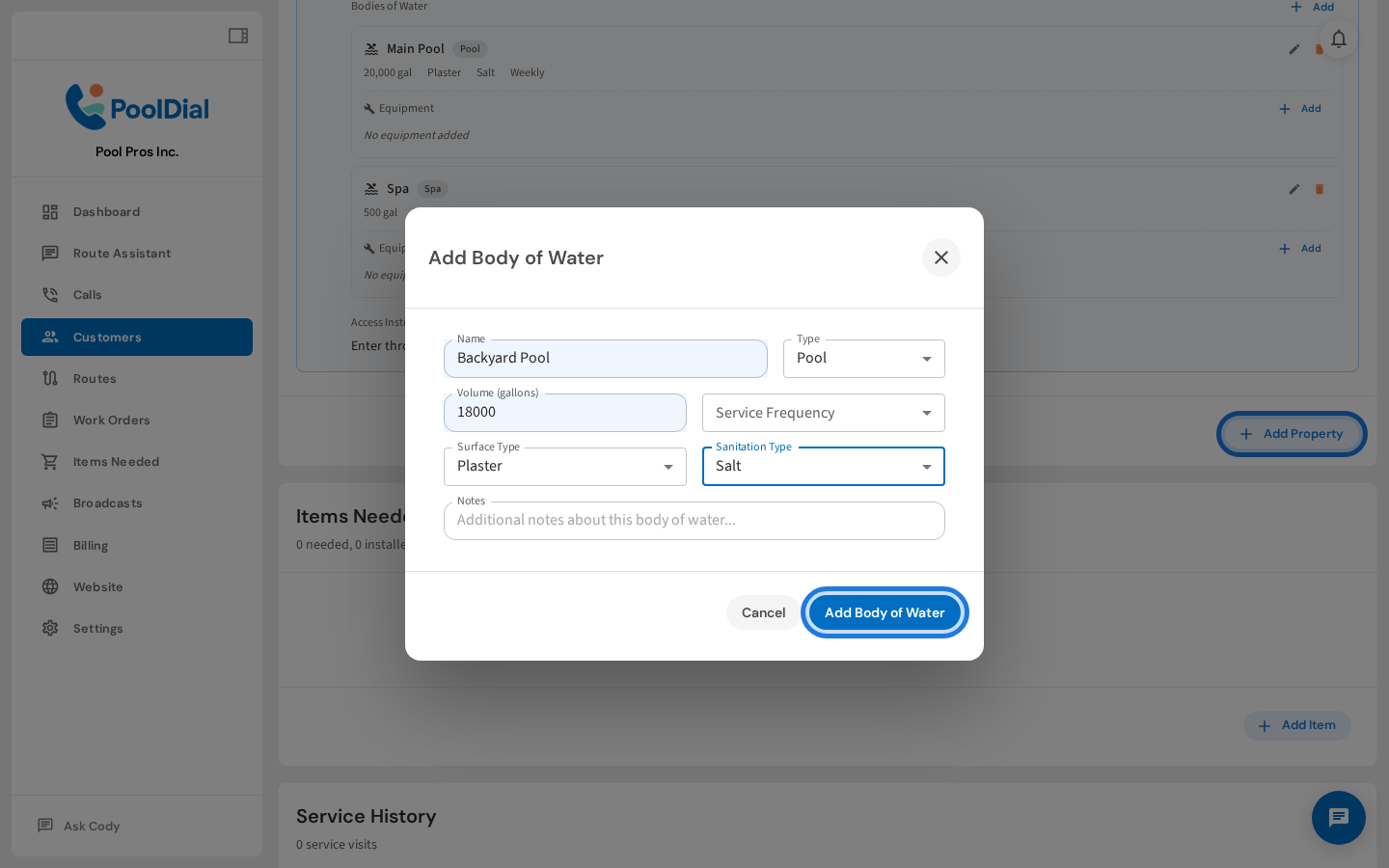 Click Add Body of Water