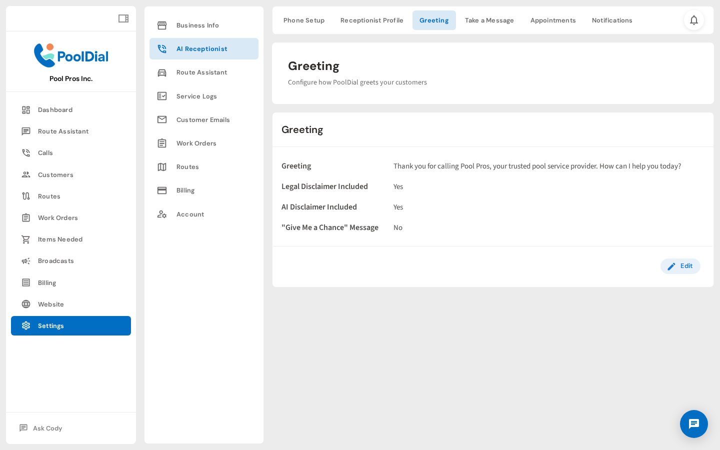 Greeting — customize the opening message callers hear