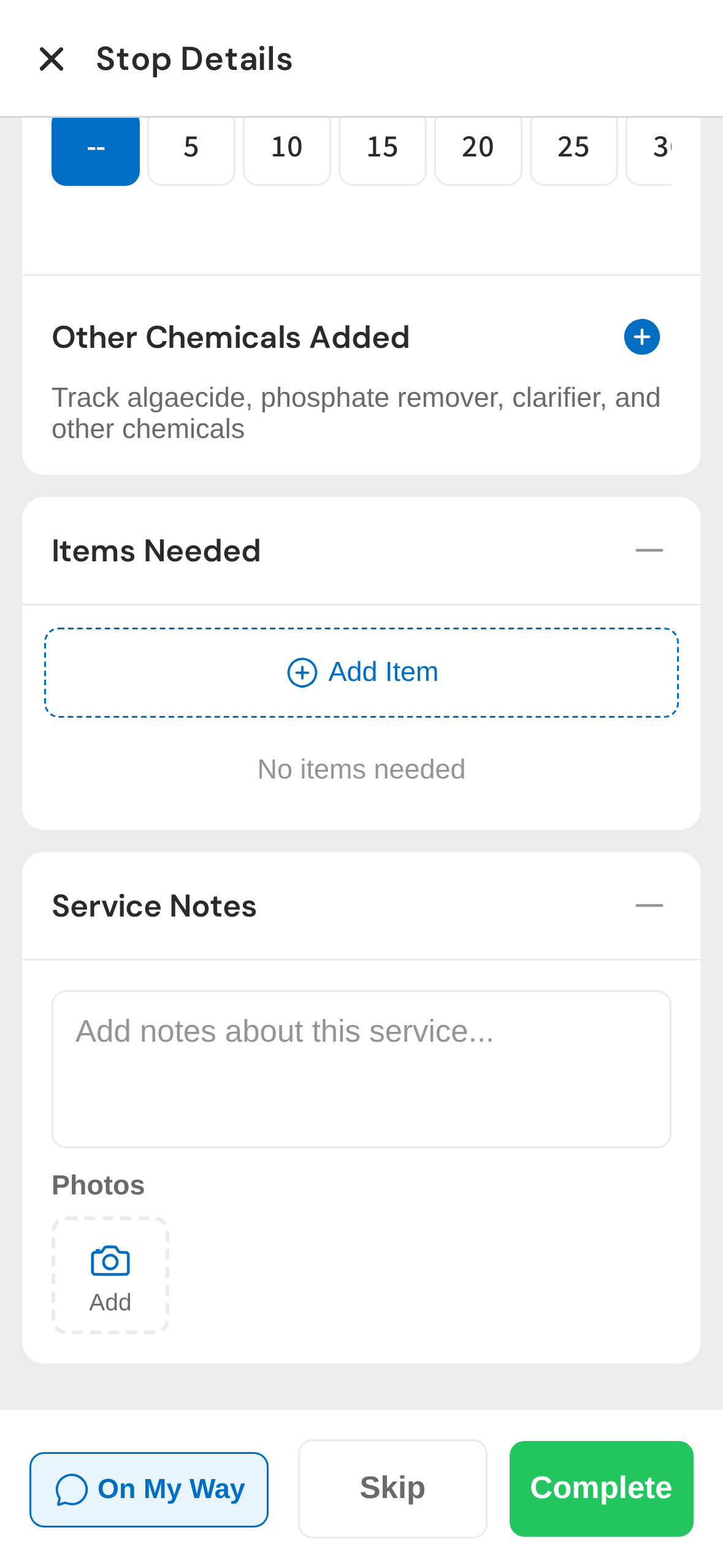 Items Needed and Service Notes sections