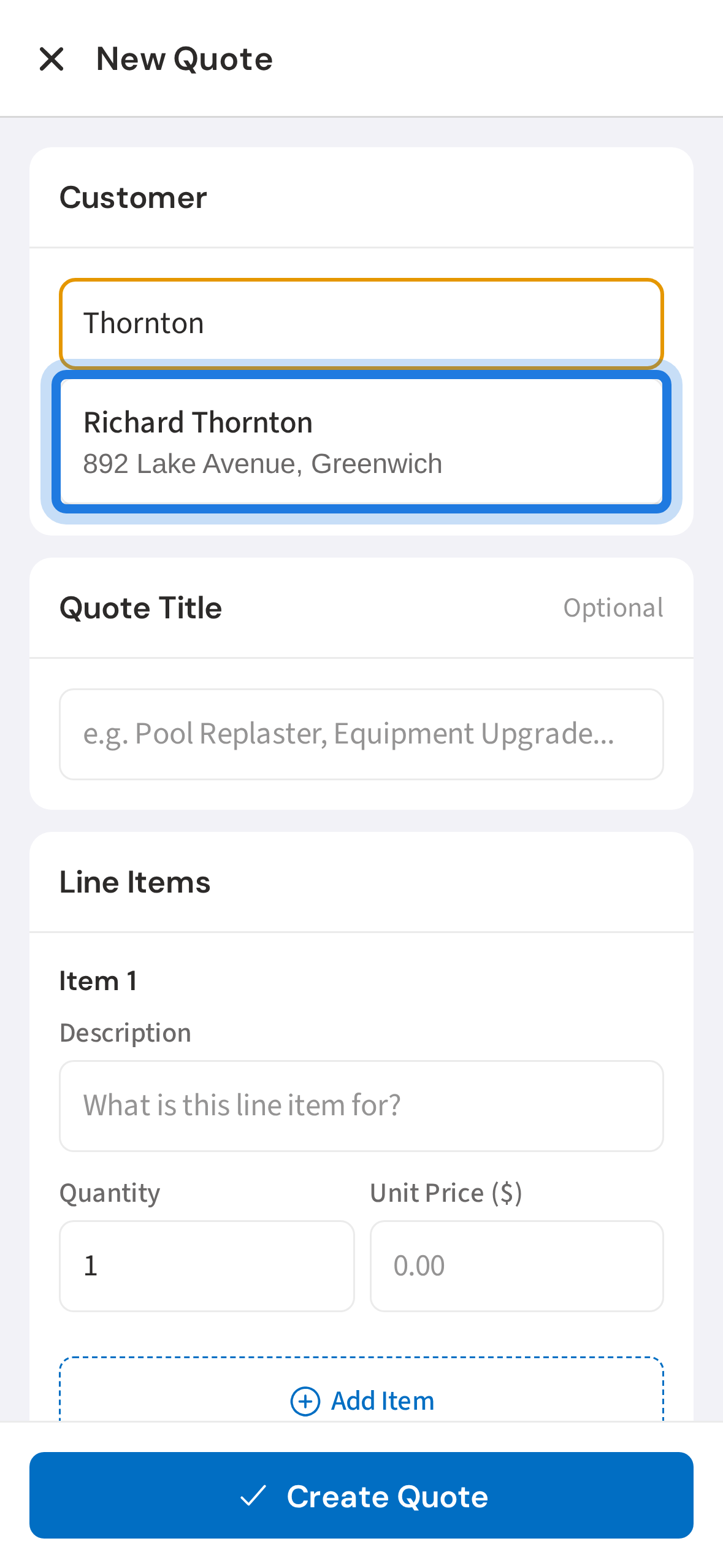Search for a customer and tap to select