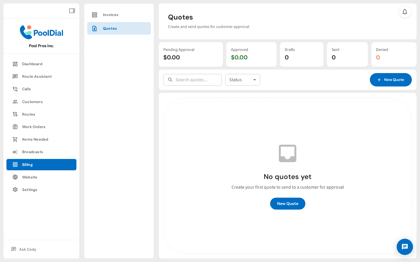 Go to Billing — Quotes tab