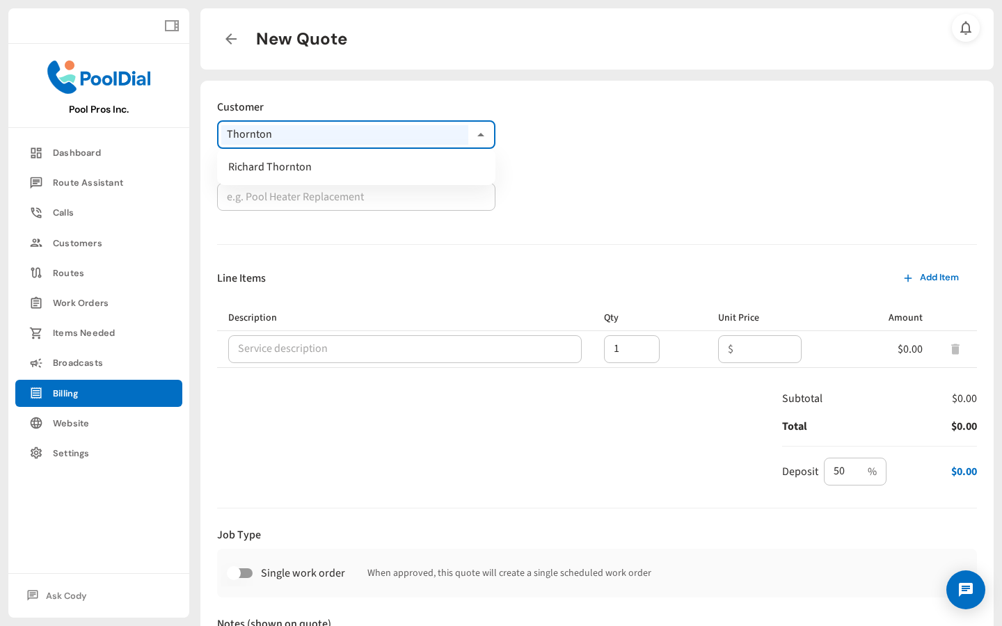 Select the customer for this quote