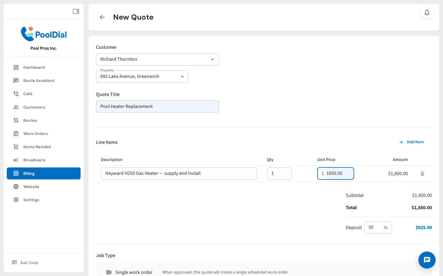 Enter the quote title and line items