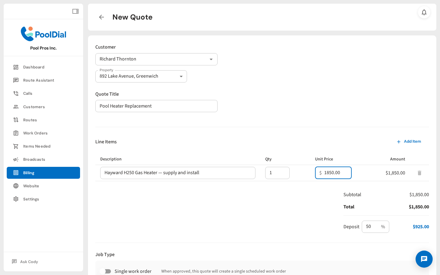 Line items with automatic subtotal calculation