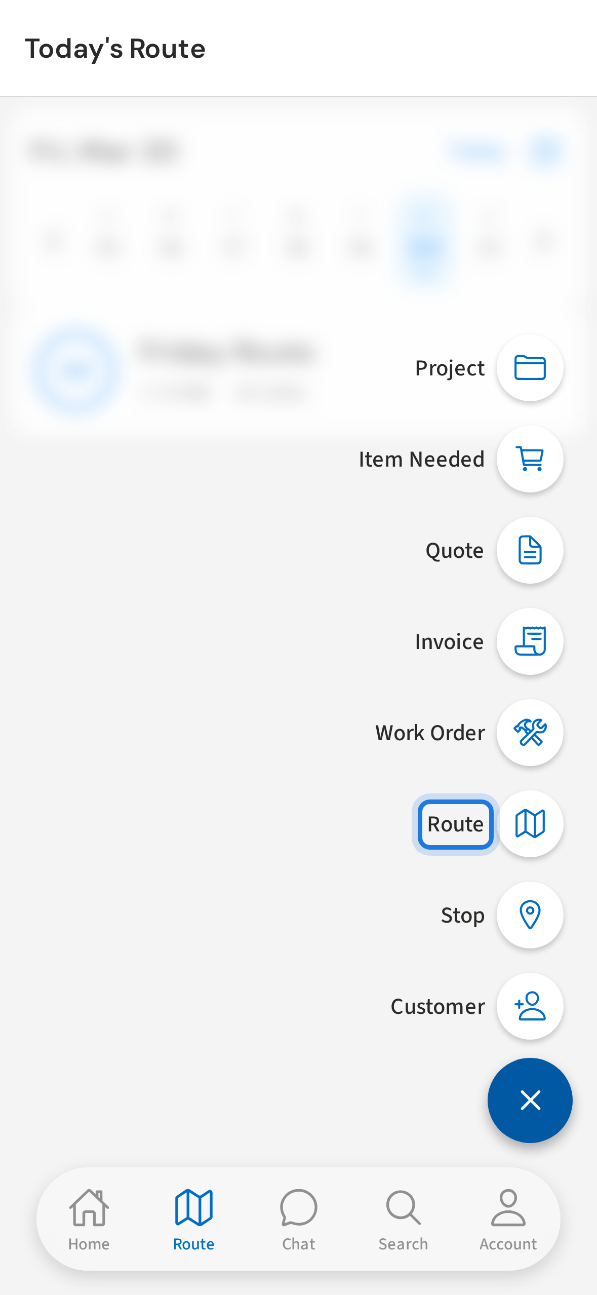 Tap + then tap Route from the speed dial