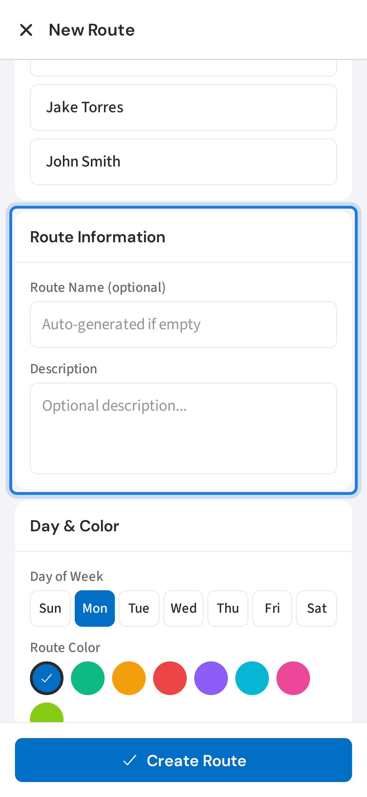 Name the route and add an optional description