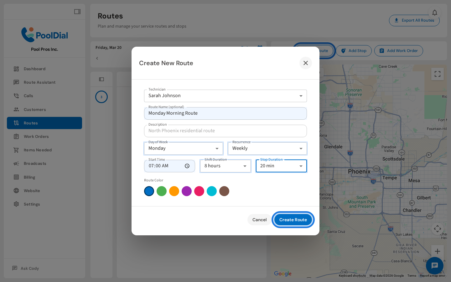 Click Create Route to save