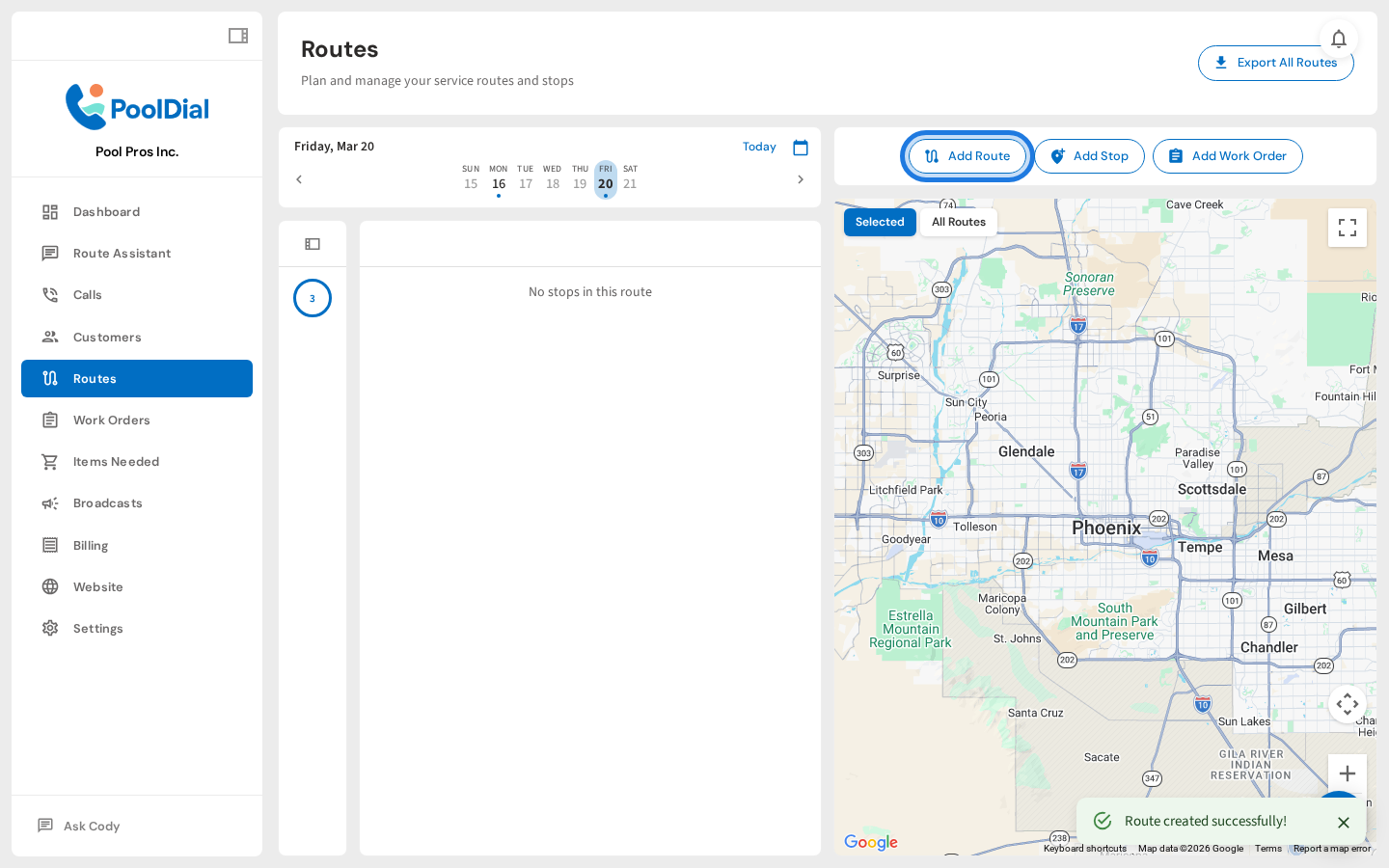 New route appears on the calendar