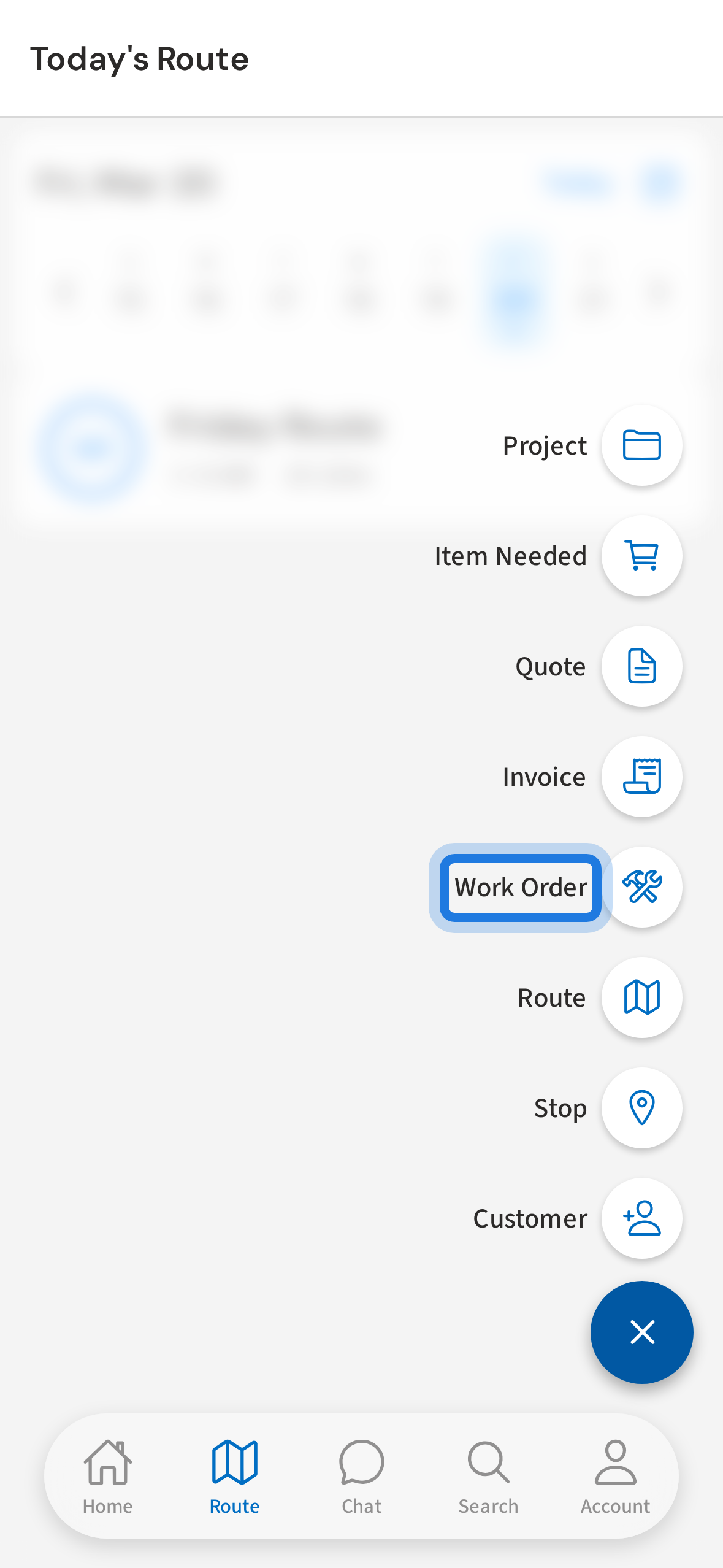 Tap Work Order in the menu