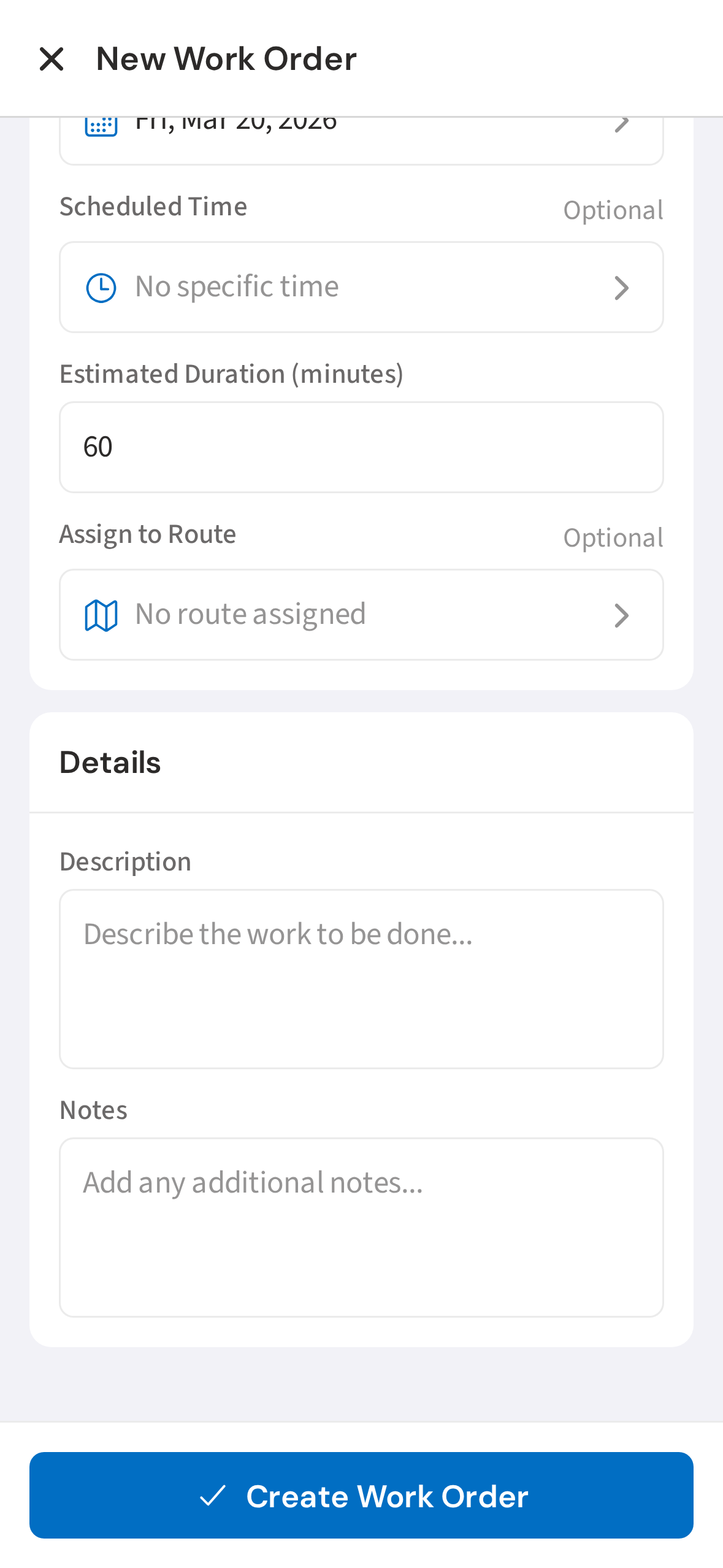 Set the scheduled date and estimated duration