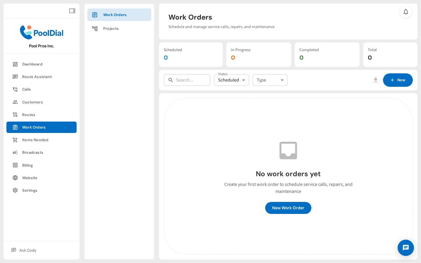 Go to the Work Orders page