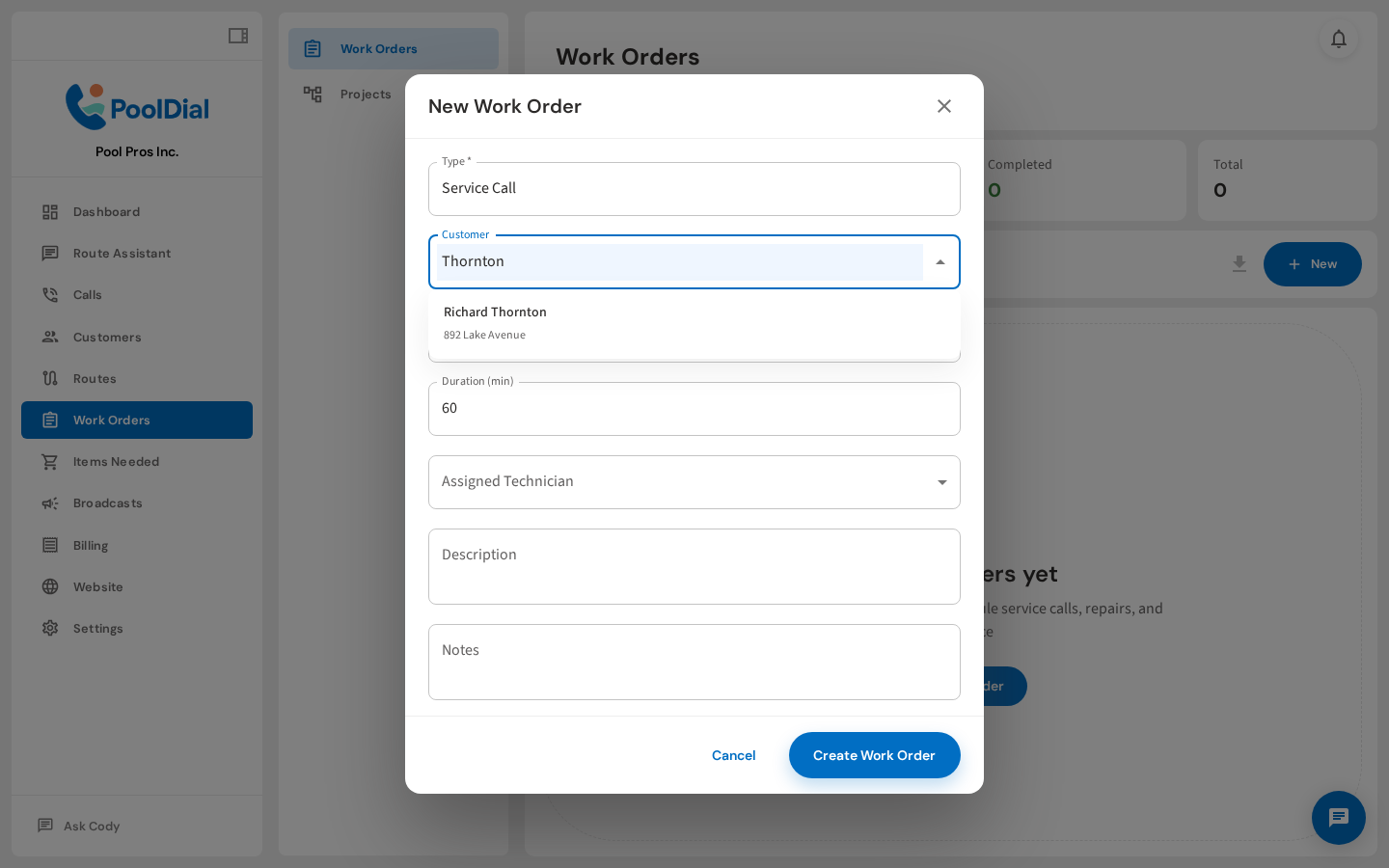 Search for a customer and select from the dropdown