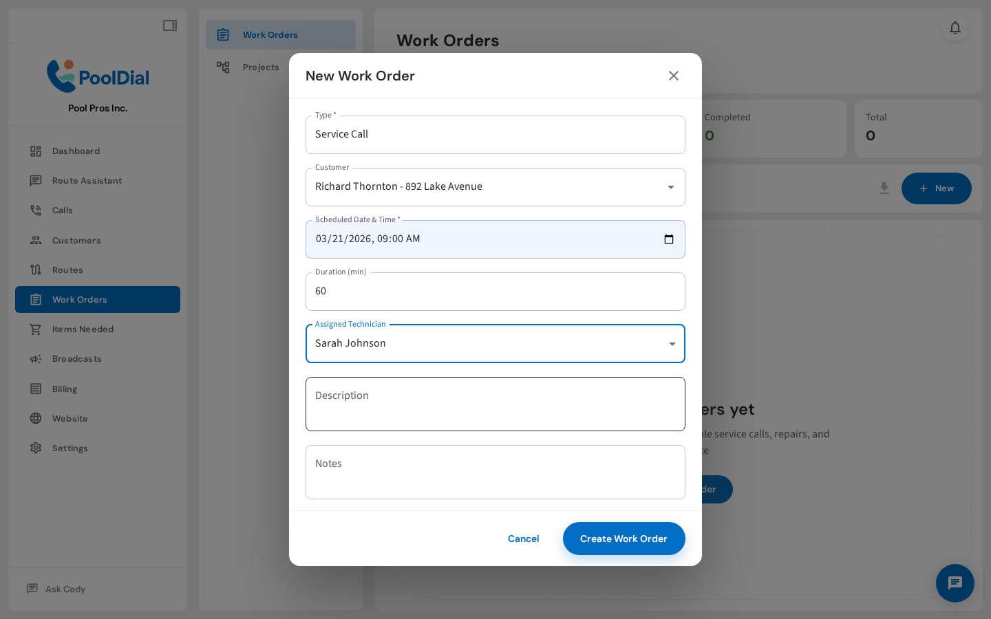 Set the scheduled date, time, and assign a technician