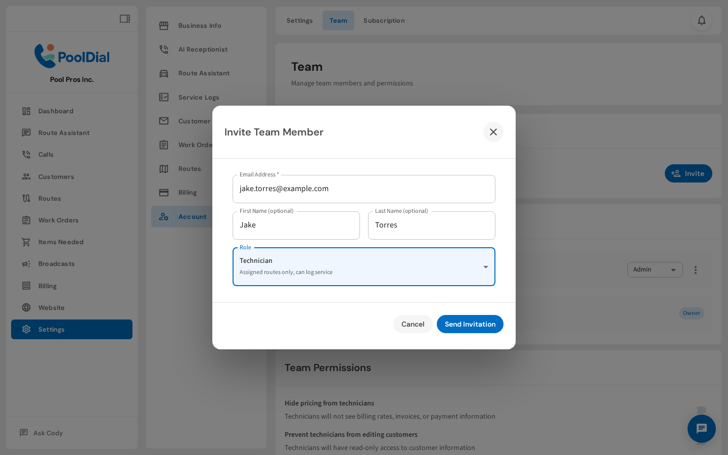 Select a role — Technician, Service Manager, or Admin