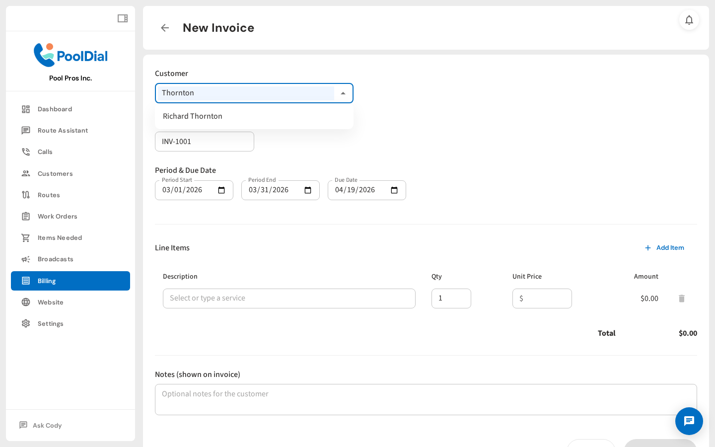 Select the customer for this invoice
