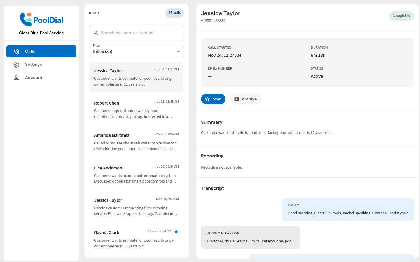 Pool Dial dashboard on desktop